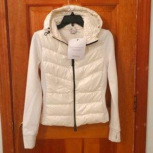 Moncler Grenoble ivory hooded puffer with Fleece sleeves